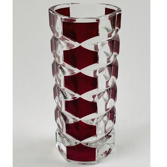 Vtg MCM Triangle Art Glass Vase Windsor Rubis Cranberry Faceted JG Durand France - Picture 2 of 9